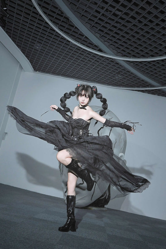 TDH Heavy Industries Handmade Pure Black Gothic Black Strap Drawstring Chest, Bird Cage, Affordable Bundle Body, Skincare Top