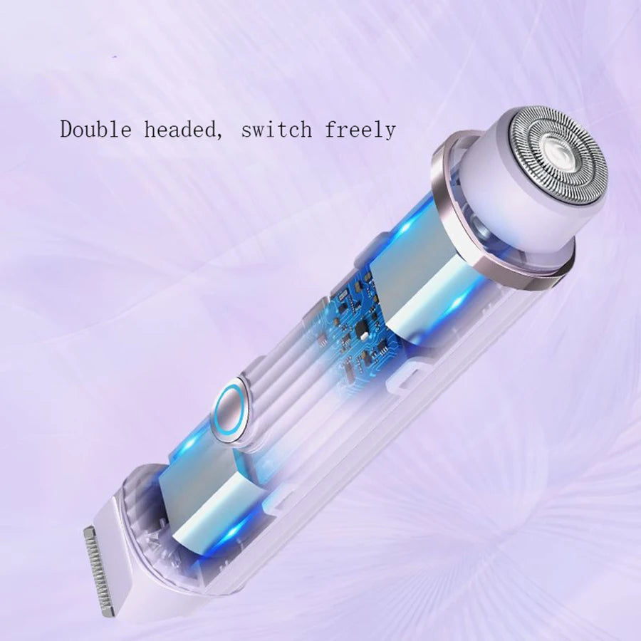 Two in one women's electric shaver - suitable for eyebrows, face, legs, and armpits, portable wet and dry hair remover