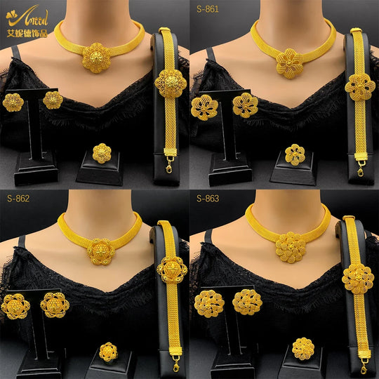 ANIID Dubai 24K Gold Plated Jewelry Set For Women African Indian