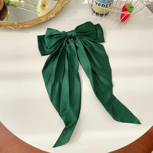 11 Solid Color Satin Ribbon Big Bows Hairpin Spring Clips Hair