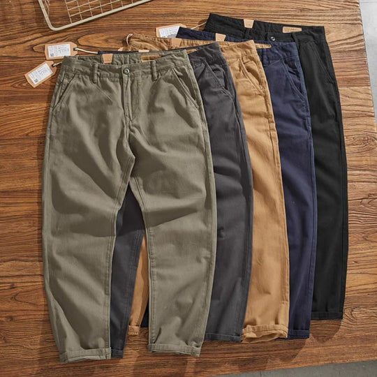 May Khaki American retro simple cargo pants men's heavy chino casual