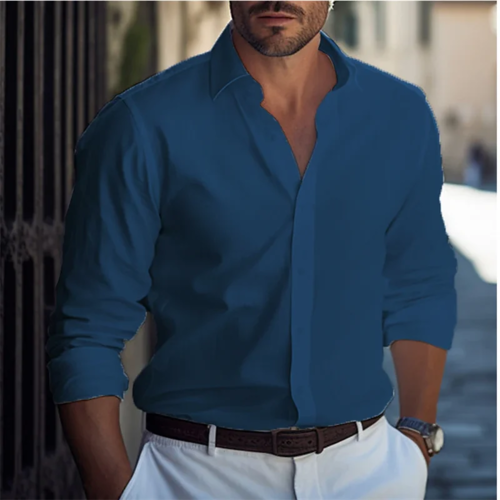 Men's Shirts Formal Shirts Light Blue Black White Long Sleeves F