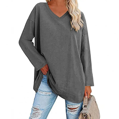 Fashion T-shirt Top  Breathable Stretchy Autumn Top  Solid Color Loose