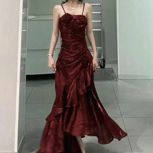 Korean Vintage Velvet Long Dress Women Luxury Slim Mermaid Spaghetti
