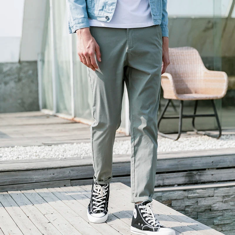 OUSSYU Spring Summer New Casual Pants Men Cotton Slim Fit Chinos
