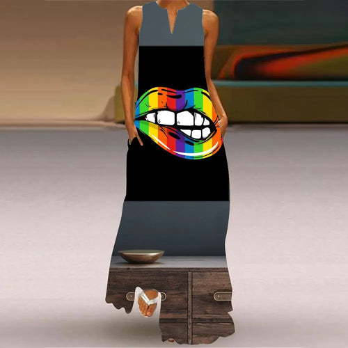 Summer Outdoor Street Fashion Women's Long Dress New Abstract Art