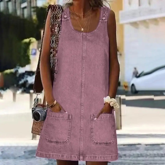 Fashion Faux Denim Dress Breathable Suspender Dress Skin-touch Pure