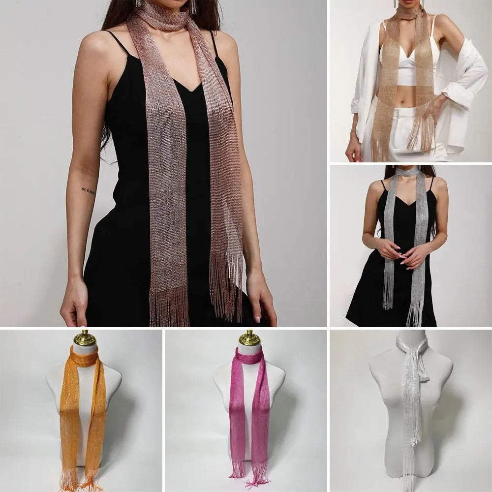 Shiny Neck Wrapped For Women Lace Tassel Party Evening Dress Scarf
