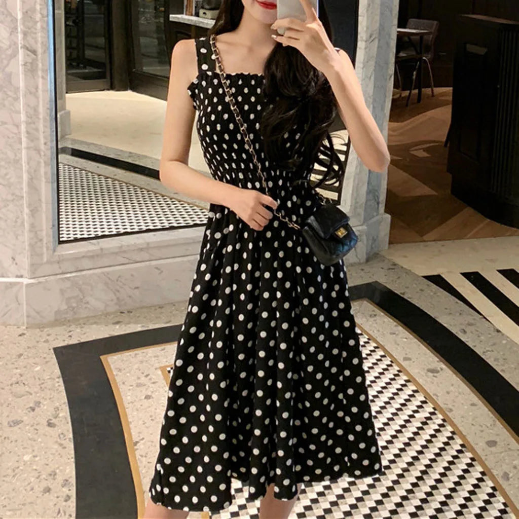 Women's Dresses 2024 Summer Fashion Loose None Sleeve Polka Dot