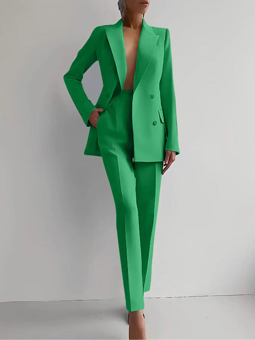 Women New 2pcs Clothes Set Solid Color Long Sleeve Blazer Jacket High