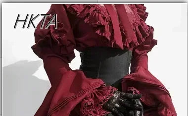 Gothic Shirt Y2k Top Lolita Girls Ruffle Umbrella Skirt High Waist Oversized Long Skirt Horn Long Sleeve Student Elegant Blouse