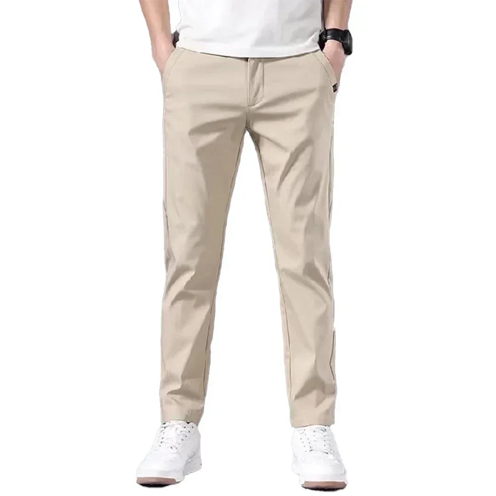 Mens Slim FIT Stretch Chino Trousers Casual Flat Front Flex Classic