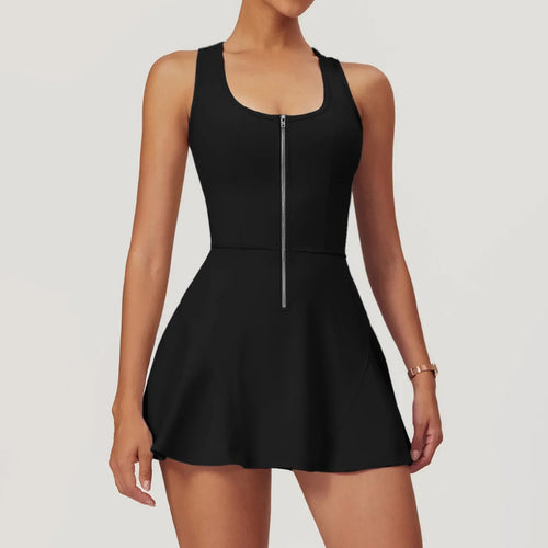 Anti-Shine Bottom Sports Zipper Dress Women Solid Color Comfortable