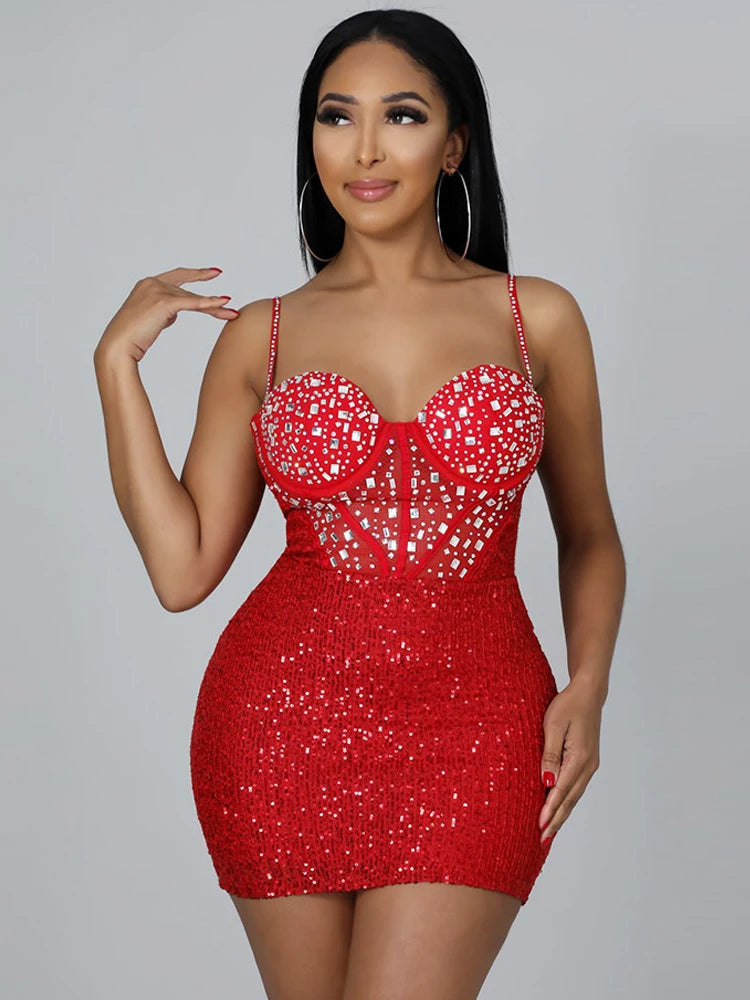Party Club Luxury Short Skirt Women's Sparkling Hot Diamond Spliced