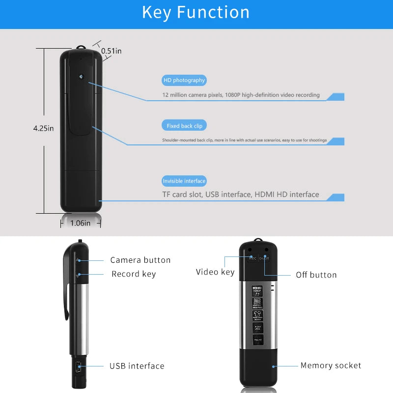 GJUELIRRA V8 Police Body Camera 1080P Full HD Wearable Video Security Cam IR Night Vision Mini Camcorders Mini Body Camera