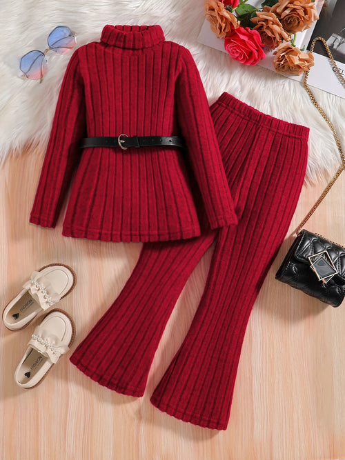 Spring and autumn girls fashion outdoor casual dress 2-piece knitted
