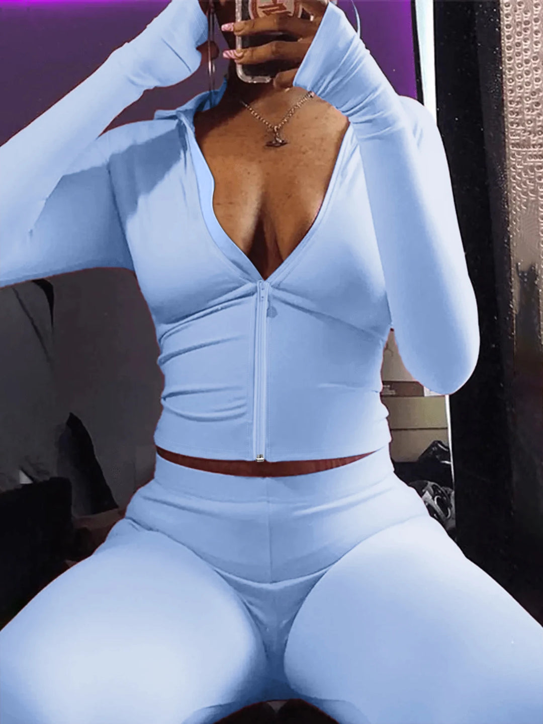 LW Hooded Collar Crop Top T-shirt Autumn Solid Color Long Sleeve Women's Hooded Crop Tops Slim Fit Short Streetwear Sporty sport