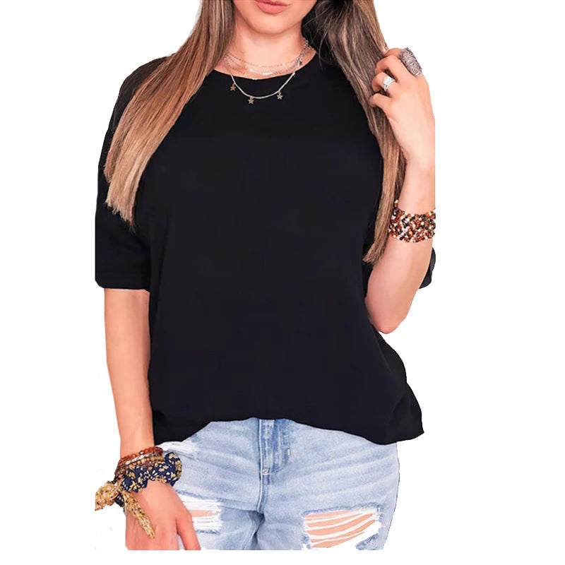 Rhinestone Letter T-Shirt Women O-neck Short Sleeve Women's Tshirts
