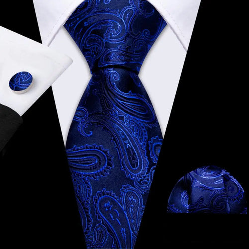 Men Tie Gold Navy Blue Striped Silk Tie 3.4" Jacquard Party