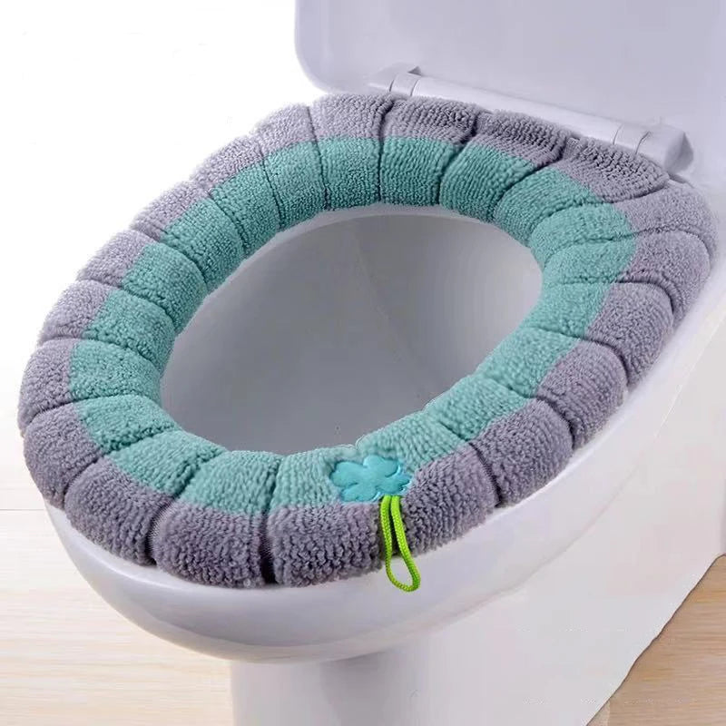 Universal Toilet Seat Cover Winter Warm Soft Seat Mat O-shaped Fleece Pad Bathroom Seat Cushion with Handle Bathroom Accessories