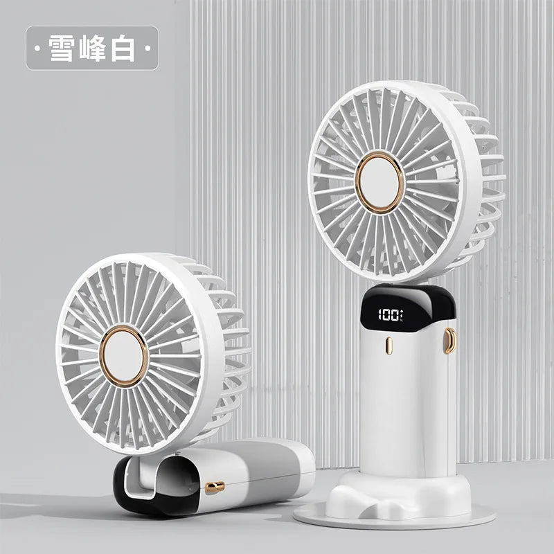 1800mAh Handheld Mini Fan Foldable Portable Neck Hanging Fans 5 Speed USB Rechargeable Fan with Phone Stand and Display Screen