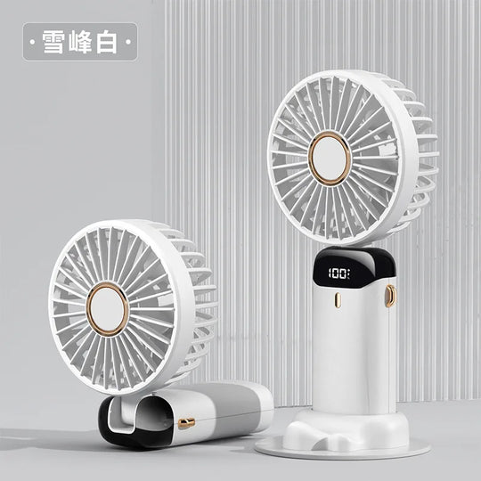1800mAh Handheld Mini Fan Foldable Portable Neck Hanging Fans 5 Speed USB Rechargeable Fan with Phone Stand and Display Screen