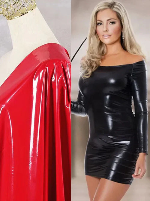 Strapless Long Sleeve Faux Latex Women Mini Dresses Ladies Fashion