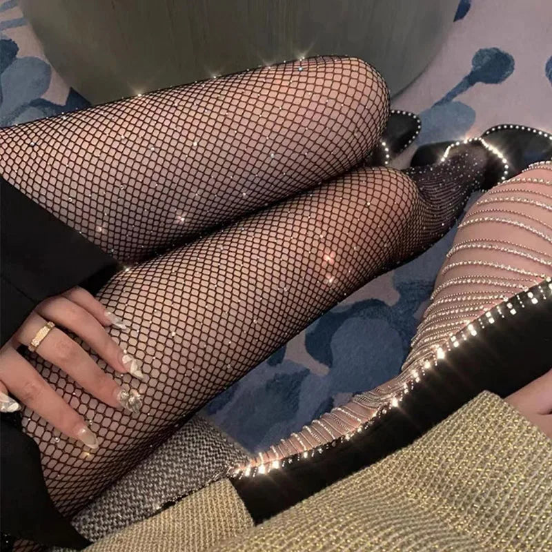 Summer Fishnet Diamond Pantyhose for Women Sexy Fashion Shiny Net