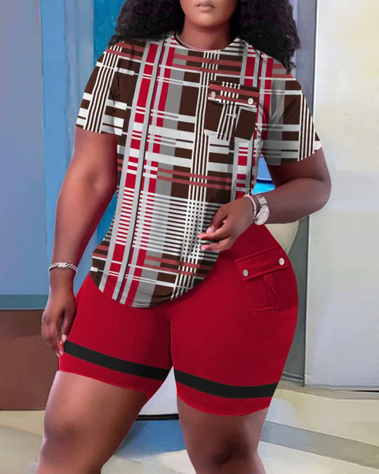 Fashionable Summer New Fashionable Pocket Set High End Simple Loose Printing Short Breathable Casual Home Pocket Set