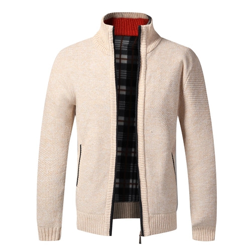 Autumn Winter Warm Cardigan Men Fleece Sweaters Full Zip Jackets Slim