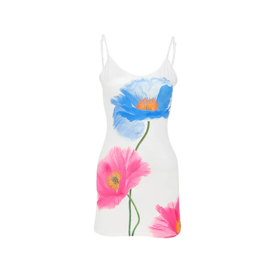 Sexy Mini Dress Women Summer New White Fashion O-Neck Streetwear Print