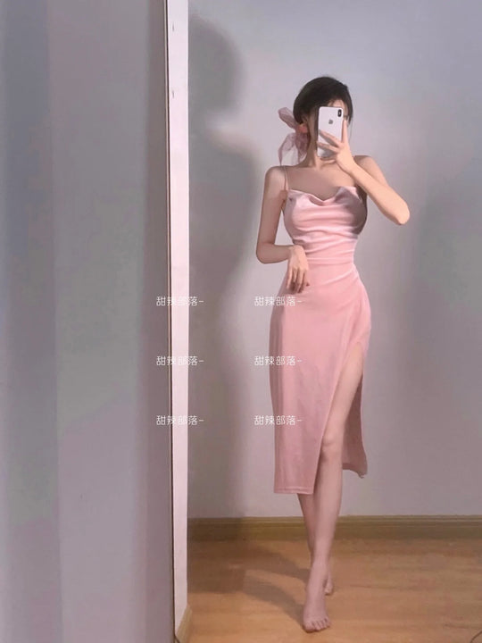 WOMENGAGA 2022 Summer Hot Sexy Bright Pink Maxi Dress Long Tank