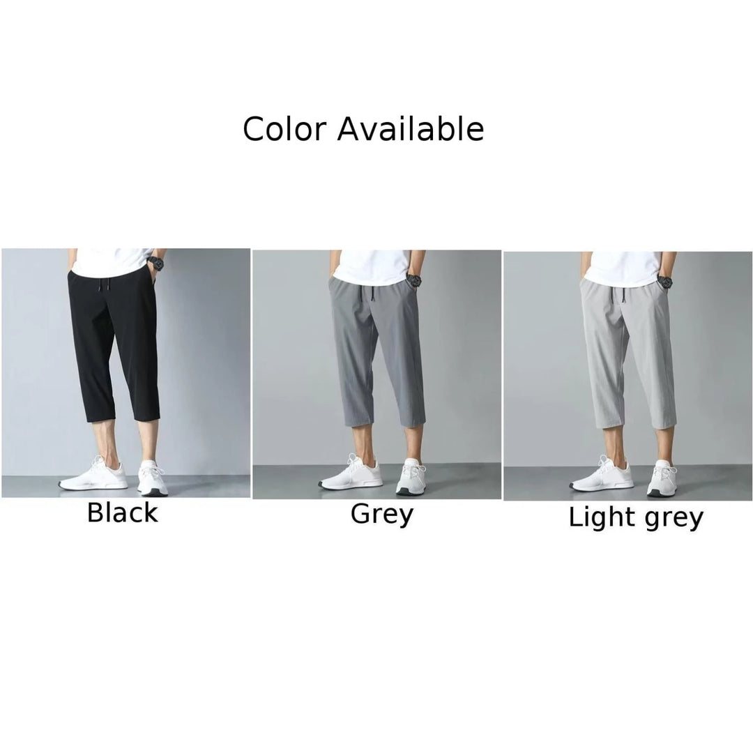Summer Breathable Casual Capris Pants Men Stretched Nylon Ice Silk
