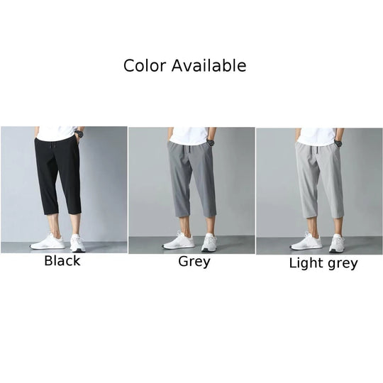Summer Breathable Casual Capris Pants Men Stretched Nylon Ice Silk