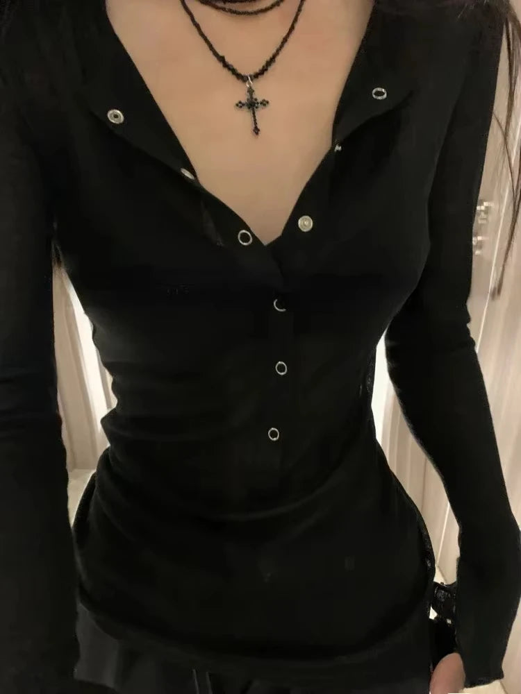 Early Autumn New All-match T-shirt for Women Simple V-neck Single