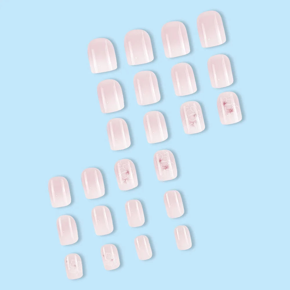 24pcs/set short saure fake nails for Spring summer season french style flowers butterfly design press on false nail art tips