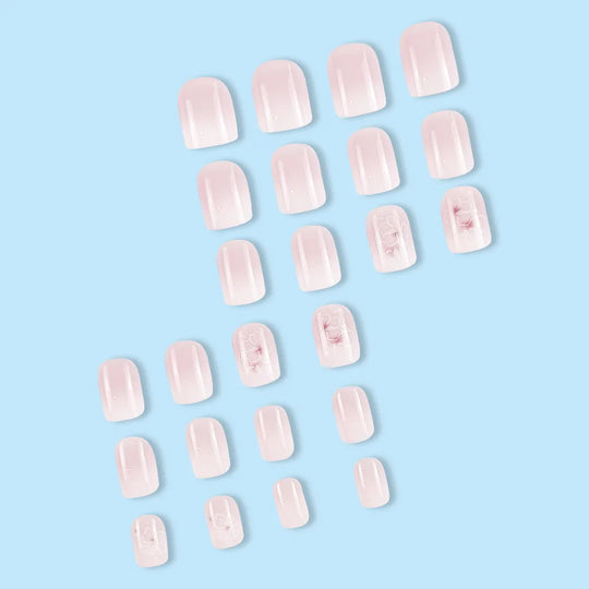 24pcs/set short saure fake nails for Spring summer season french style flowers butterfly design press on false nail art tips