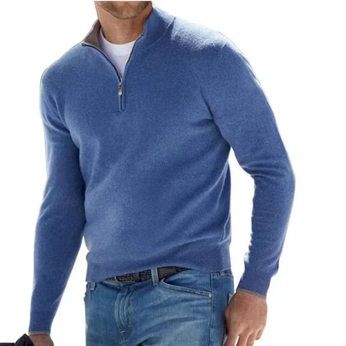 Men's Autumn Sweatshirt Warm Jumper Solid Color Half Zip Casual