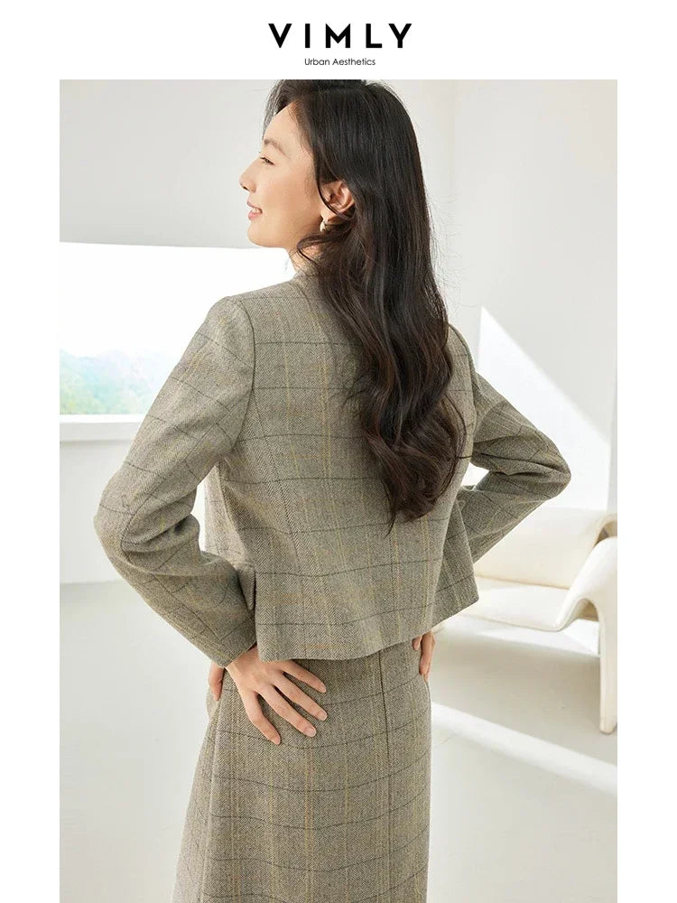 Vimly Women's Blazer Skirt Suit Elegant Formal Outfits 2024 Winter