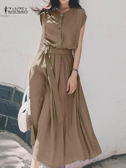 2023 ZANZEA Women Fashion Short Sleeve Dress Summer Elegant Party
