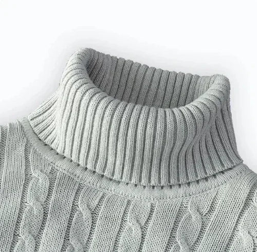 Men's High Neck Sweater Solid Color Pullover Knitted Warm Casual