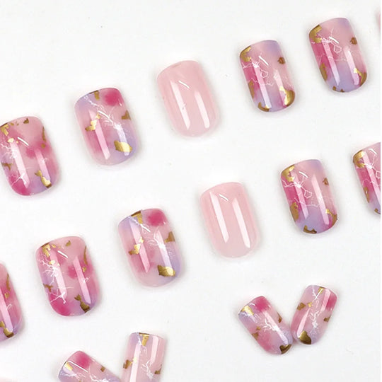 24pcs/set short saure fake nails for Spring summer season french style flowers butterfly design press on false nail art tips
