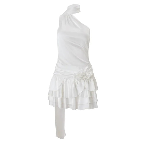 Trendix Flower Patchwork Ruffle Mini Dress Women Sexy Backless Halter