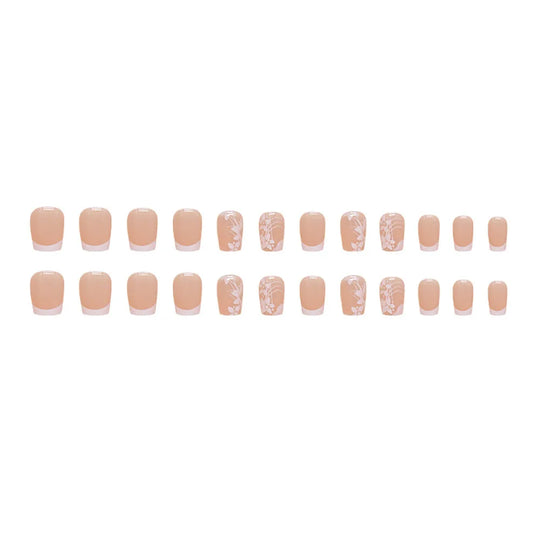 24pcs/set short saure fake nails for Spring summer season french style flowers butterfly design press on false nail art tips