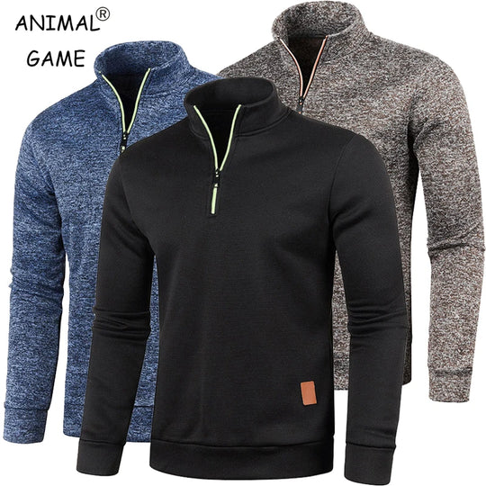 Autumn Men's Half Zipper Sweatshirts Long Sleeve Solid Color Pullover