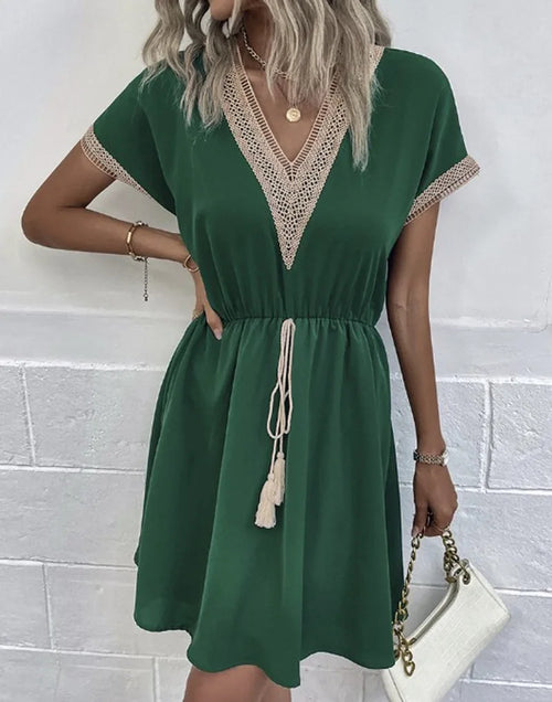 Elegant Women's White Dresses 2023 Summer Solid Short Sleeve Lace