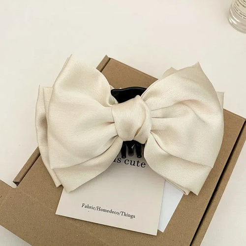 Elegant Women Bow Hair Claw Clips Double-sided Large Satin Shark Hair