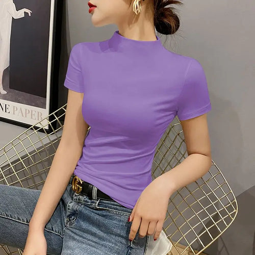 Luxury New Korean Style Women's Clothes High Neck Stretch Short
