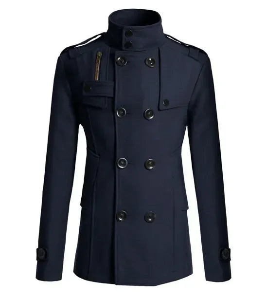Men's Woolen Overcoat for Autumn and Winter. Korean Style Men's Clothing, Fashionable Slim-fit Double-breasted Mid-to-long Coat.