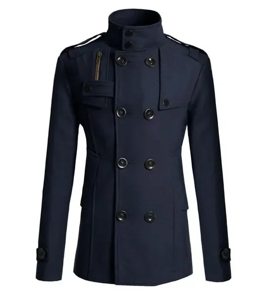 Men's Woolen Overcoat for Autumn and Winter. Korean Style Men's Clothing, Fashionable Slim-fit Double-breasted Mid-to-long Coat.